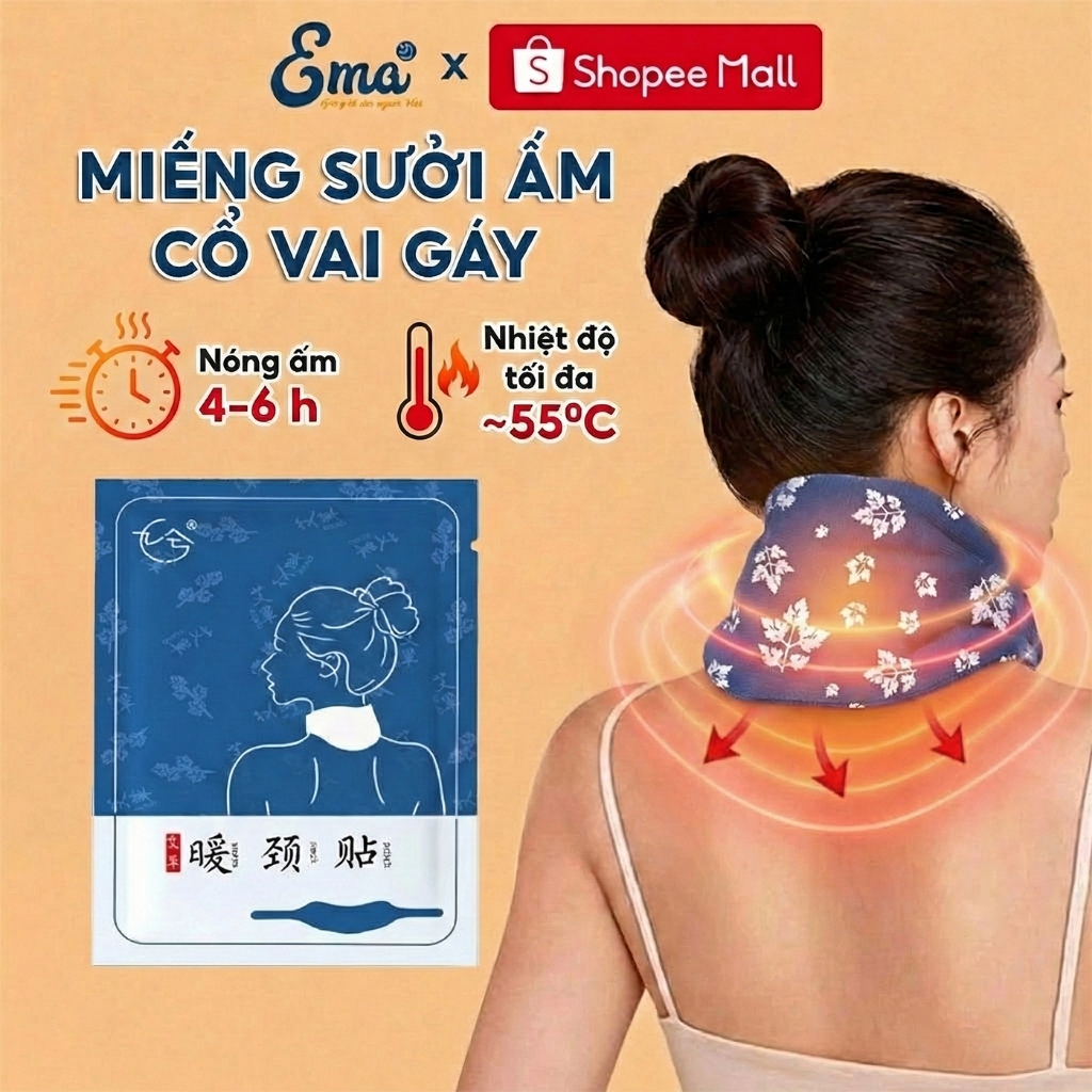 Miếng dán chườm nóng sưởi ấm cổ vai gáy EMA, miếng dán nhiệt thảo dược chườm nóng tự thân, an toàn