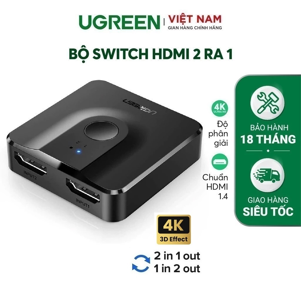 Bộ chia Hdmi 1 ra 2 hoặc gộp 2 vào 1 (hỗ trợ 2 chiều) chính hãng Ugreen 50966/CM217 cao cấp - Bảo Hà