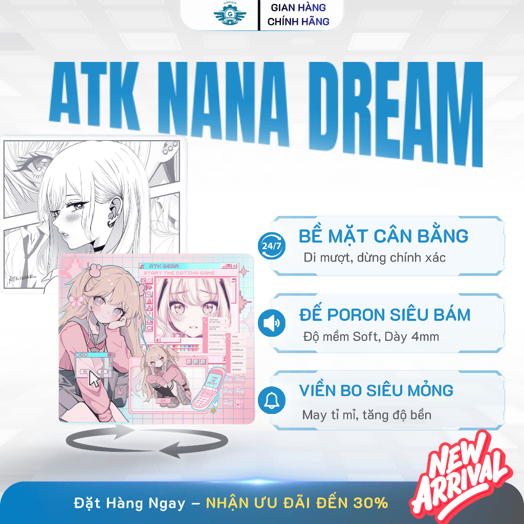 ⚡Pad Chuột Gaming FPS ATK Nana Anime - Đế Poron Chống Trượt, Bề Mặt Vải Mịn Cao Cấp, Cỡ Lớn 49x42cm