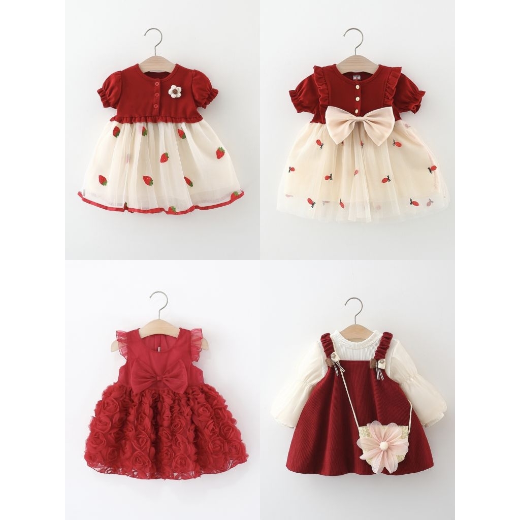 (Mẫu mới 2026)  váy đỏ mặc tết cho bé gái, đầm mặc tết váy 2 dây hàn quốc, váy cho bé 1 -3 tuổi, đầm