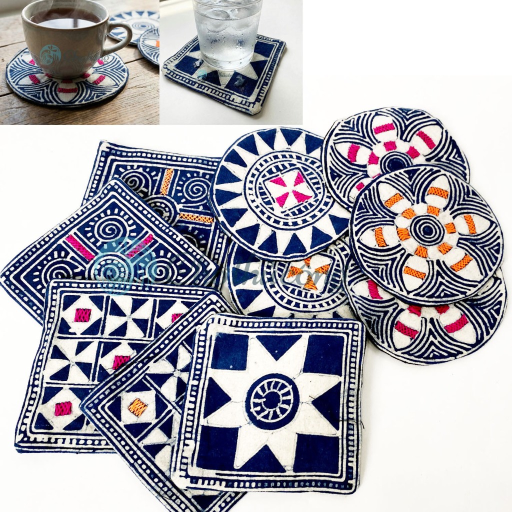 Đế lót ly decor thổ cẩm, miếng lót ly thấm nước bằng vải, lót cốc vải thấm nước, đồ lót ly handmade