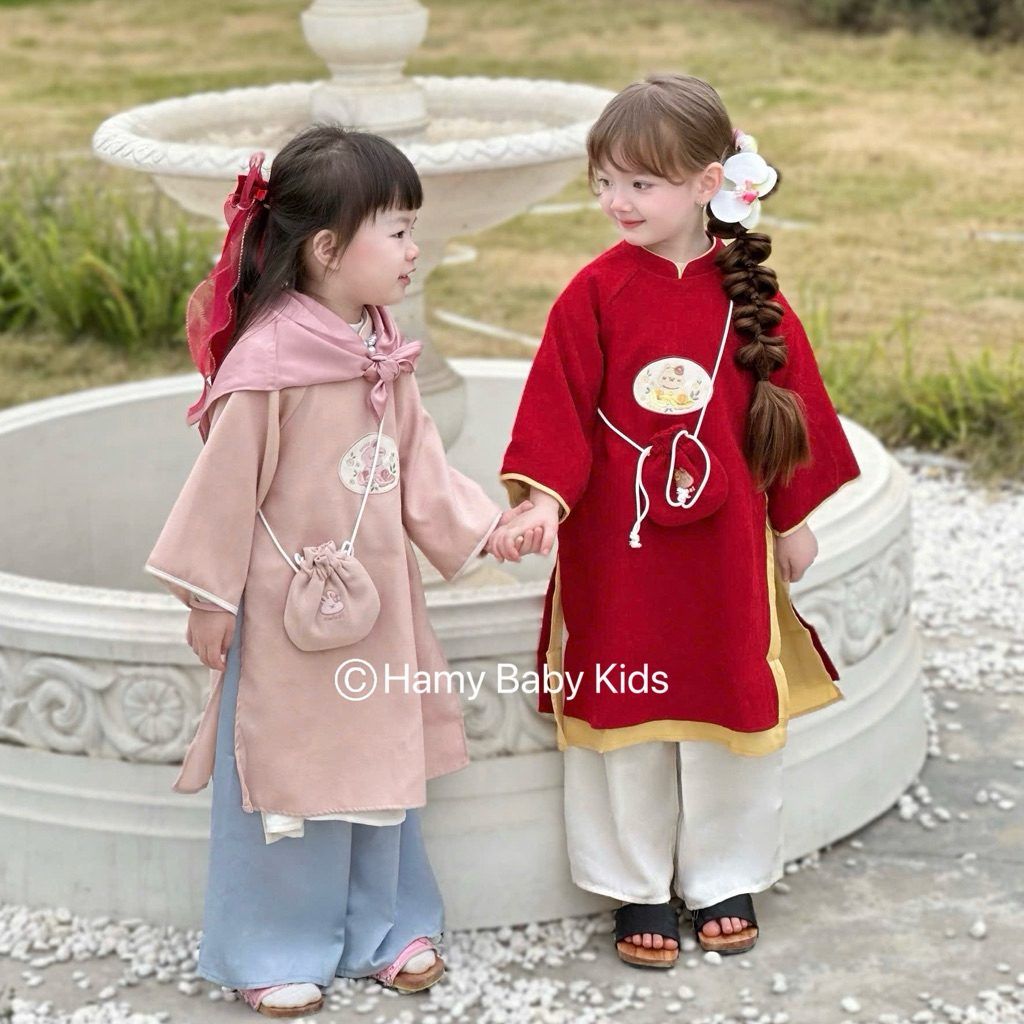 CHÍNH HÃNG FORM TO - Áo dài tết hãng Embes cho bé trai bé gái size từ 9M đến 4Y ( Không kèm khăn túi
