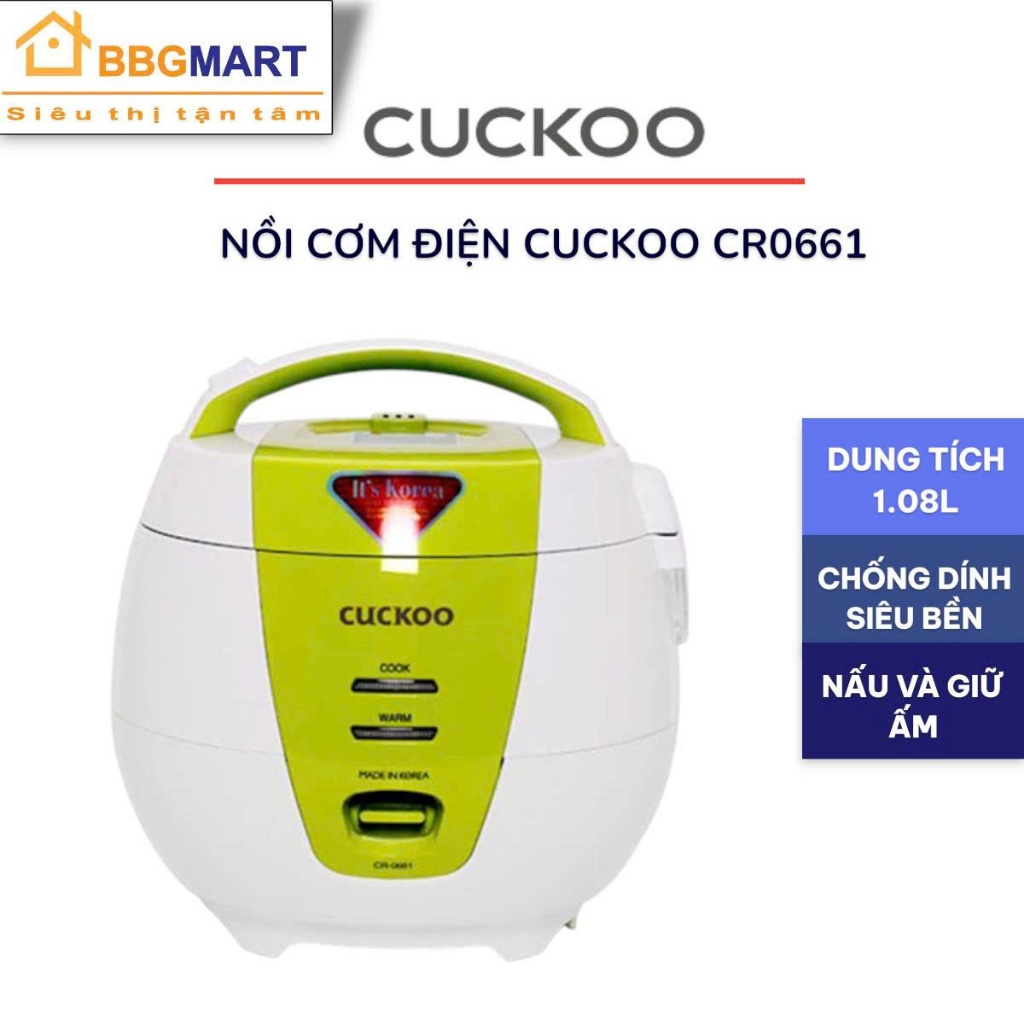 NỒI CƠM ĐIỆN CUCKOO CR-0661 MÀU XANH LÁ II CR0671V II CR0632 - LÒNG CHỐNG DÍNH - BẢO HÀNH 24 THÁNG
