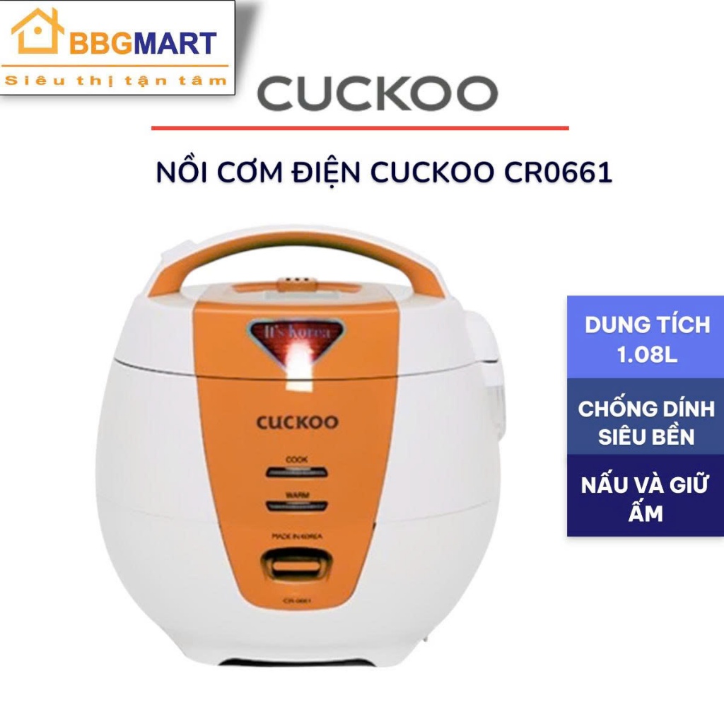 NỒI CƠM ĐIỆN CUCKOO CR-0661 CAM - DUNG TÍCH 1 LÍT I CR0632 I CR0671V - CHỐNG DÍNH - BH 24 THÁNG