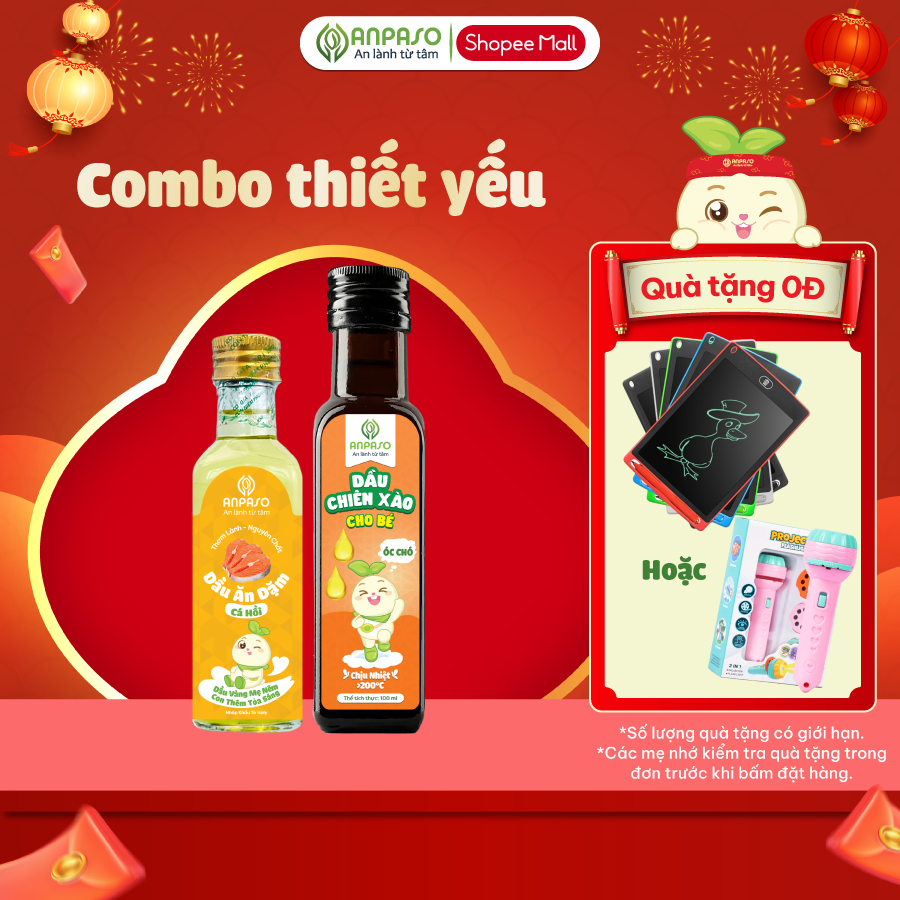 Combo Thiết Yếu: Dầu ăn dặm cho bé Anpaso 100ml và Dầu chiên xào cho bé Anpaso 100ml