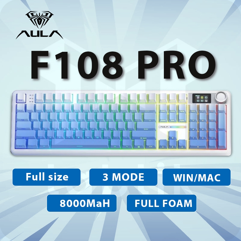 🔥 Bàn Phím Cơ Aula F108 Pro – Fullsize 108 Phím | 3 Mode | LCD & Núm Xoay