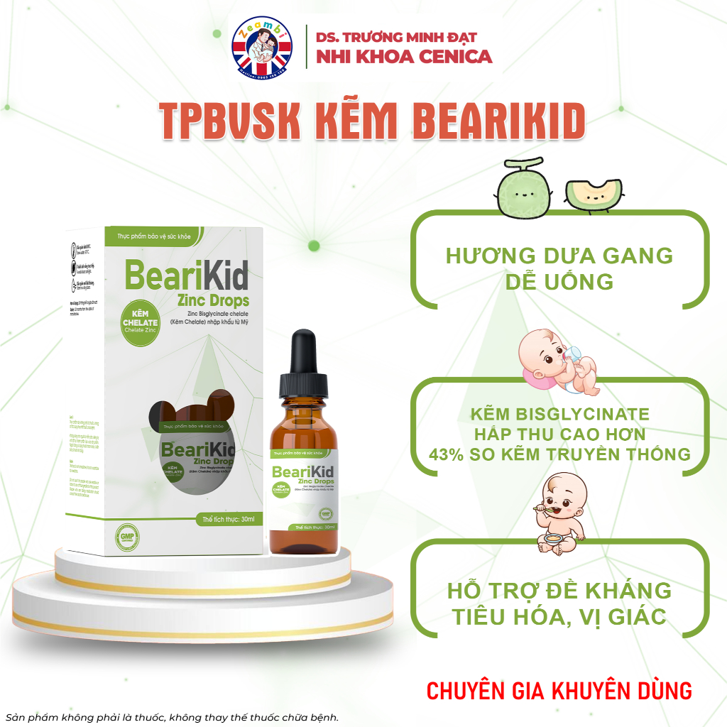 [ CHÍNH HÃNG] Kẽm Bearikid  Zinc Drops - Kẽm Hữu Cơ Amin Thế Hệ Mới