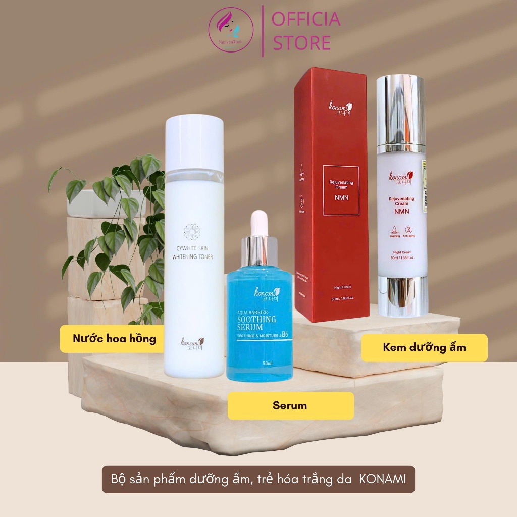 Combo Serum dưỡng ẩm, nước hoa hồng +kem dưỡng trẻ hóa NMN Konami