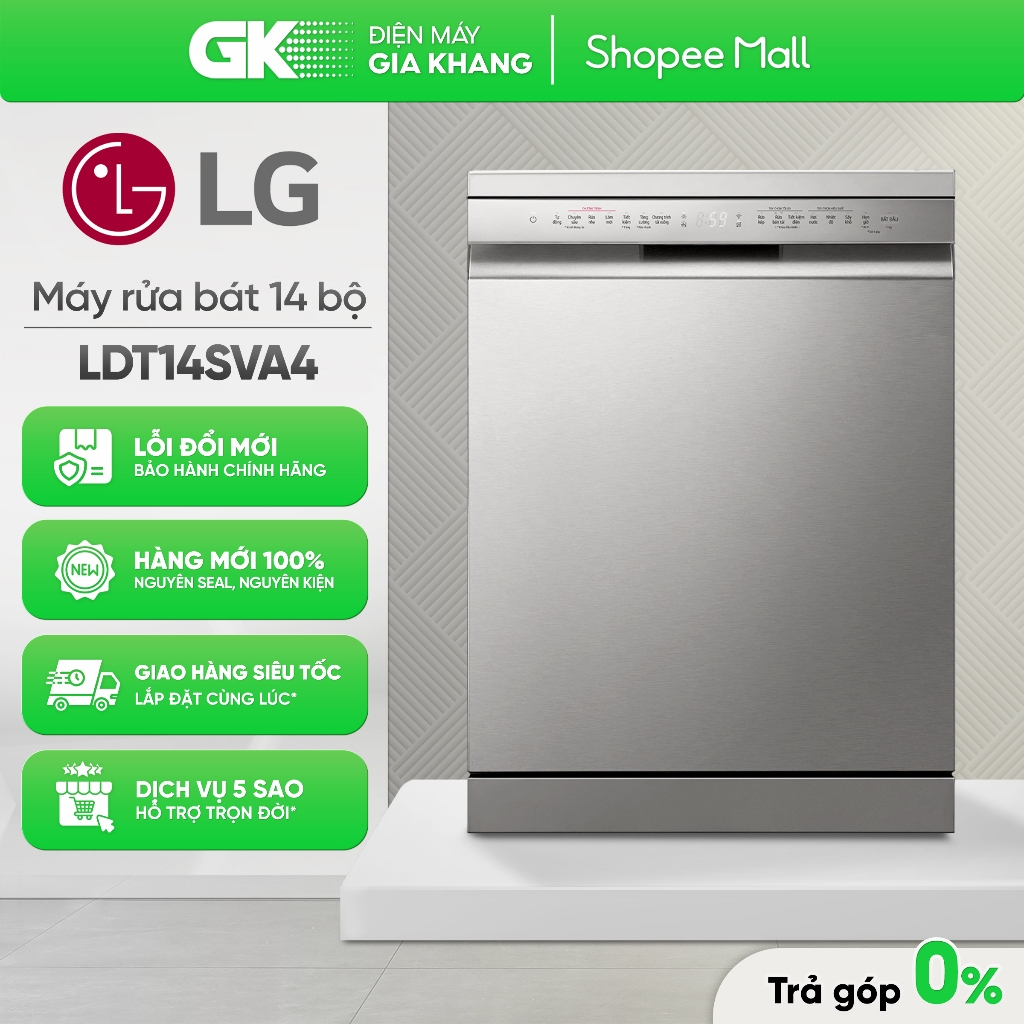LDT14SVA4 - Máy Rửa Bát LG Quadwash TrueSteam™ Màu Bạc Ghi Sáng LDT14SVA4 (14 Bộ Châu Âu) [Toàn Quốc