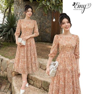 Đầm Thiết Kế EMY Thời Trang Cao Cấp EM9757 Vải Tơ Hoa Thanh Lịch Sang Trọng