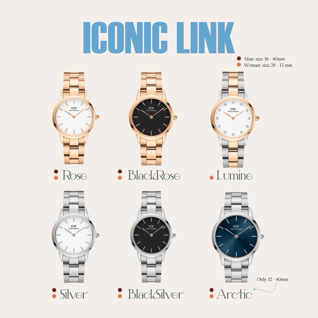 [Chính Hãng 100%] Đồng Hồ Nữ Dw Daniel Wellington DW Iconic Link Máy Quartz (Pin) Kính Cứng Siz 28,3