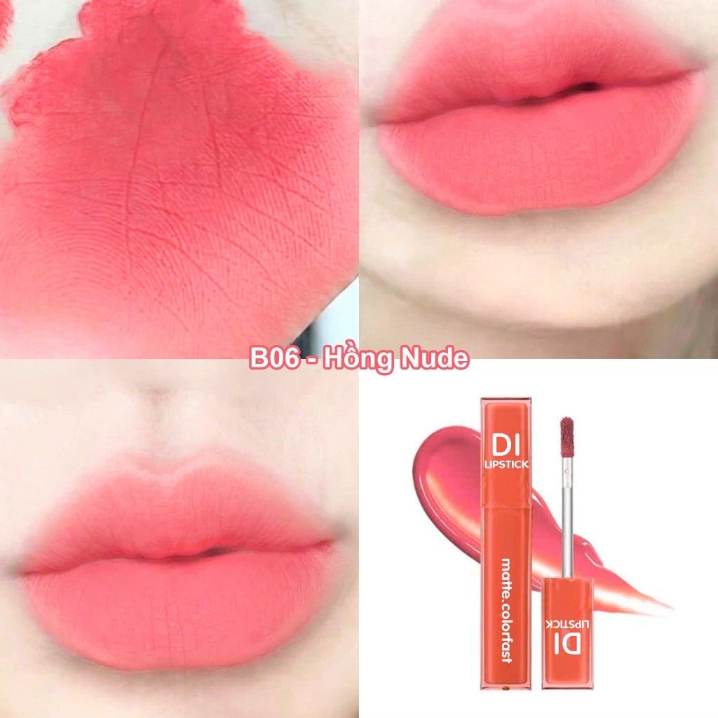Son hồng nude đào, son lì DI màu hồng nude, son tone hồng màu son nhẹ nhàng, tự nhiên