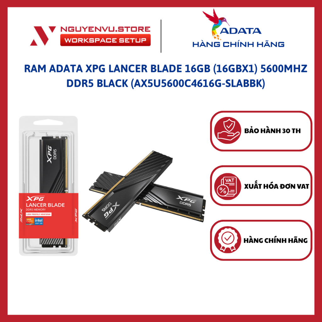 Ram Adata XPG Lancer Blade 16GB (16GBx1) 5600Mhz DDR5 Black (AX5U5600C4616G-SLABBK) - Hàng Chính Hãn