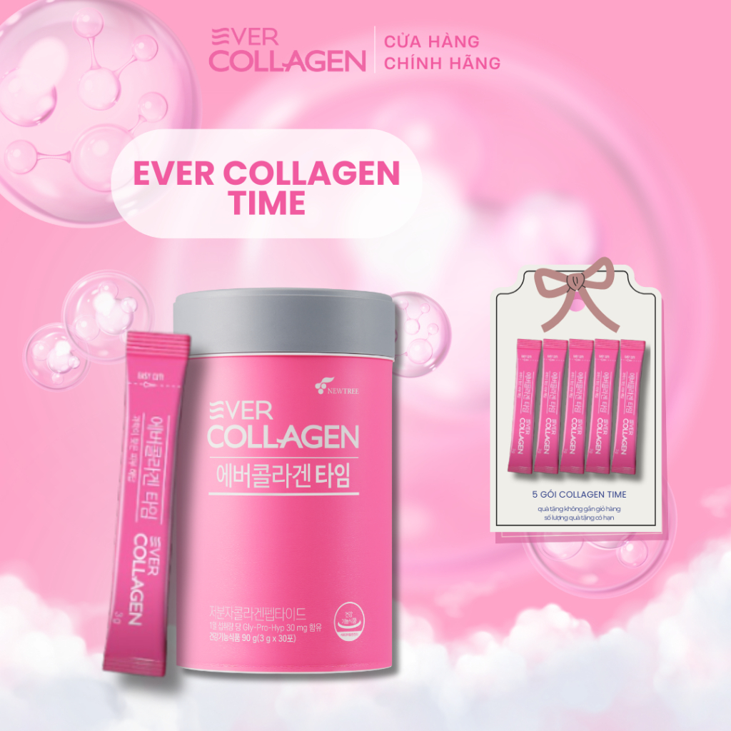 Bột Collagen Peptide Cao Cấp Hỗ Trợ Làm Đẹp Da Cải Thiện Nếp Nhăn Ever Collagen Time 30x3g - Newtree
