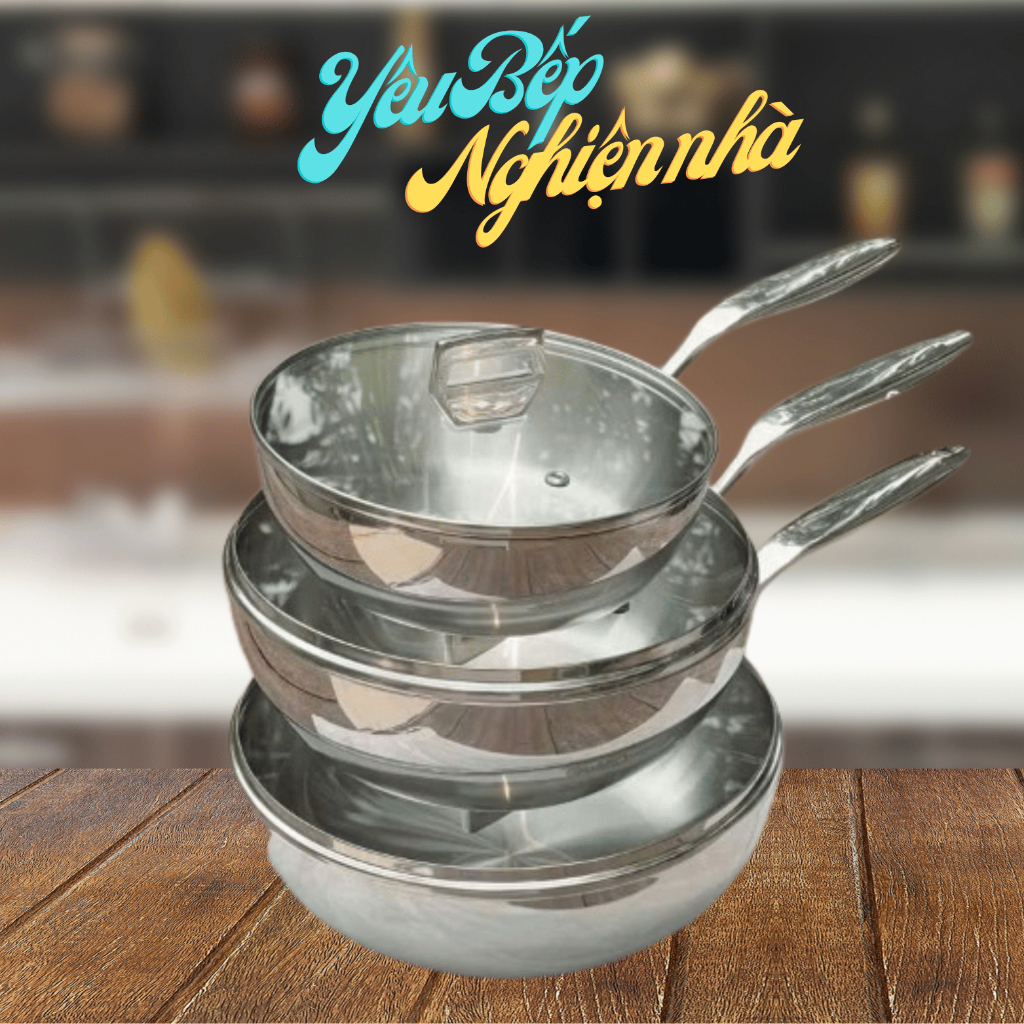 Chảo Inox 316 cao cấp 5 lớp Nguyên Khối tặng vung, Chảo Sâu Lòng 5 Lớp 20cm KAIYO, Chảo Inox 316, Ch