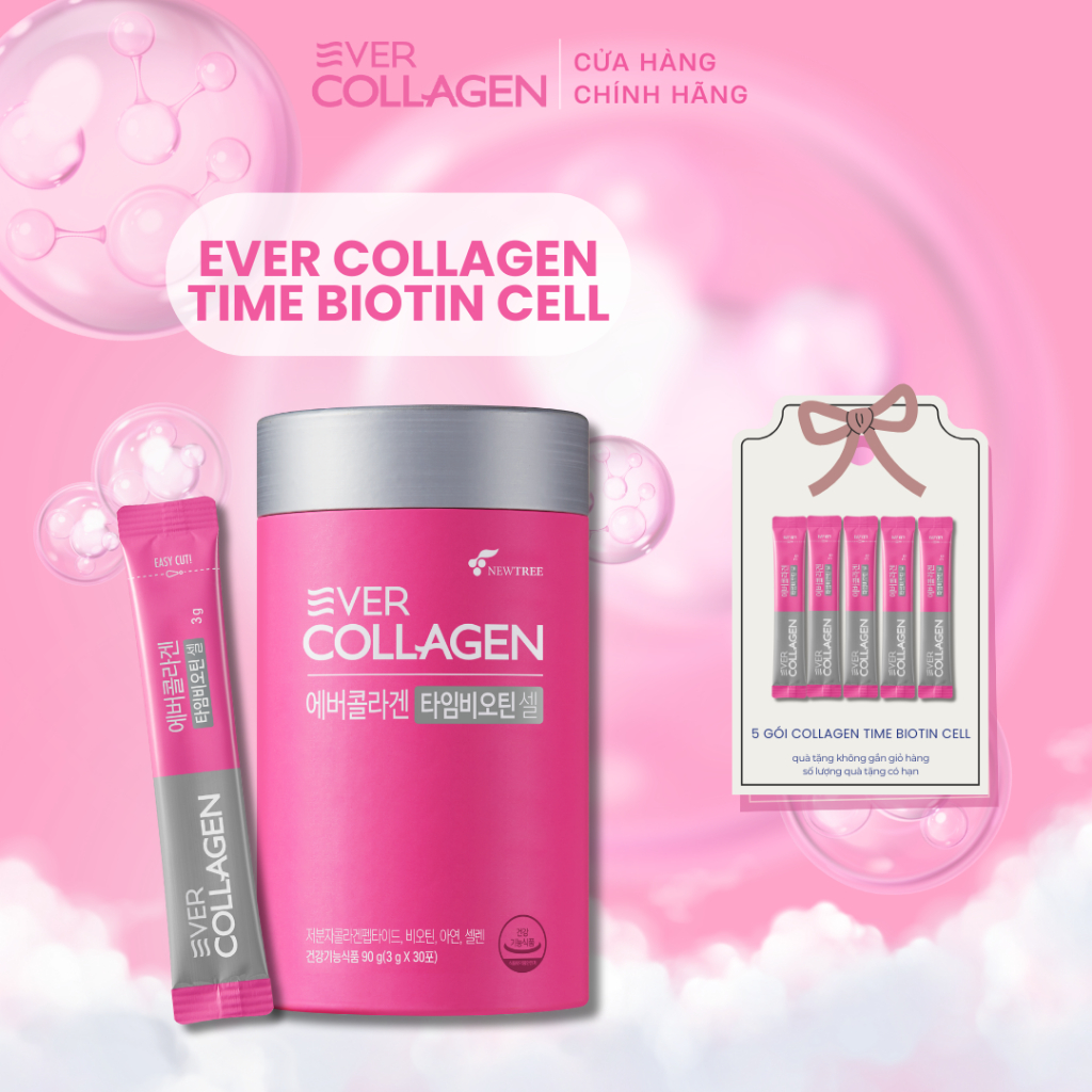 Bột Collagen Cao Cấp Hỗ Trợ Làm Đẹp Da, Tóc Và Móng Ever Collagen Time Biotin Cell 30x3g - Newtree