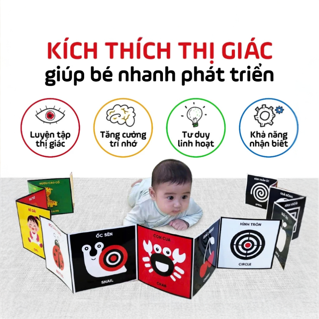Sách - Bộ Thẻ Kích Thích Thị Giác Cho Bé 0 - 3 Tuổi - Giúp Bé Nhận Biết Màu Sắc, Đường Nét, Chi Tiết Của Vật Thể