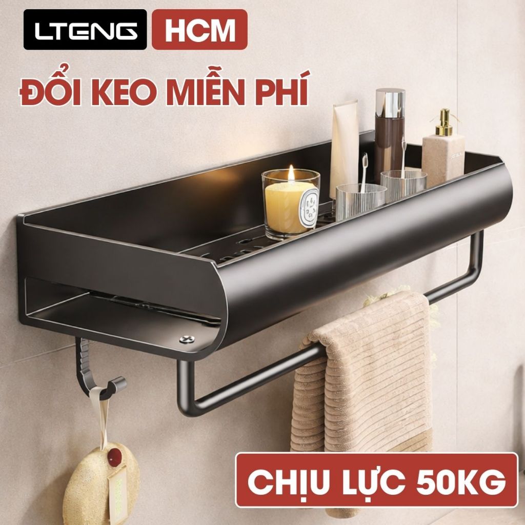 Kệ để đồ nhà tắm LTENG dán tường bằng keo hoặc ốc vit, chất liệu nhôm cao cấp, chống gỉ