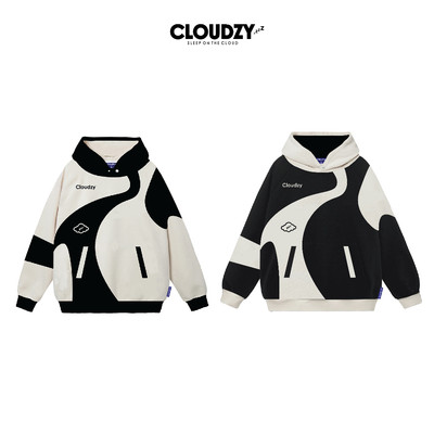Áo hoodie nam nữ basic phối màu basic local brand Cloudzy tay phồng nỉ bông dày dặn có mũ DAIRY COW