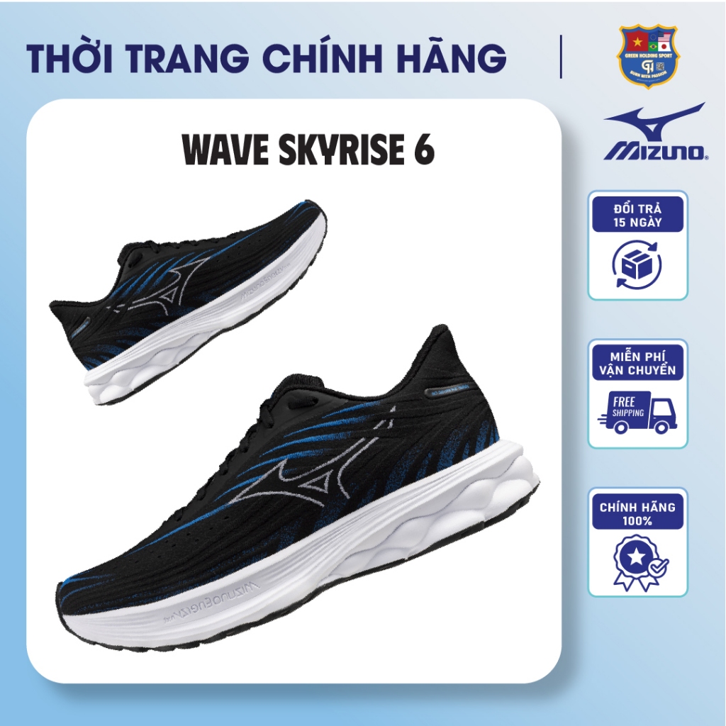 Giày Chạy Bộ Mizuno Wave SkyRise 6 – Đệm Mizuno Enerzy, Thoáng Khí, Giảm Chấn Hiệu Quả