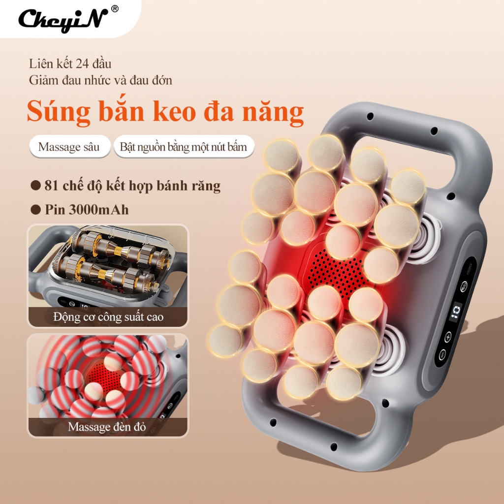 CkeyiN Máy massage cầm tay 24 đầu Có 9 chế độ mạnh mẽ giúp giảm đau nhức cơ GB006G