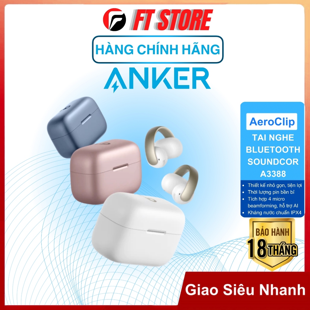 Tai Nghe Bluetooth Open-Ear Anker Soundcore AeroClip A3388 Âm Thanh Vượt Trội, Pin 32H, 4 Mic AI