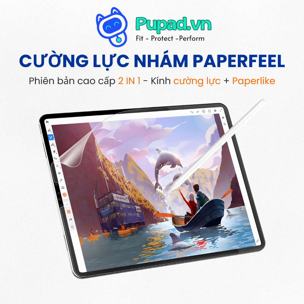 Kính Cường Lực PaperLike PUPAD | 2in1 Bảo Vệ & Viết Vẽ Như Giấy Cho iPad A16 Gen/Mini/Pro/Air - C04