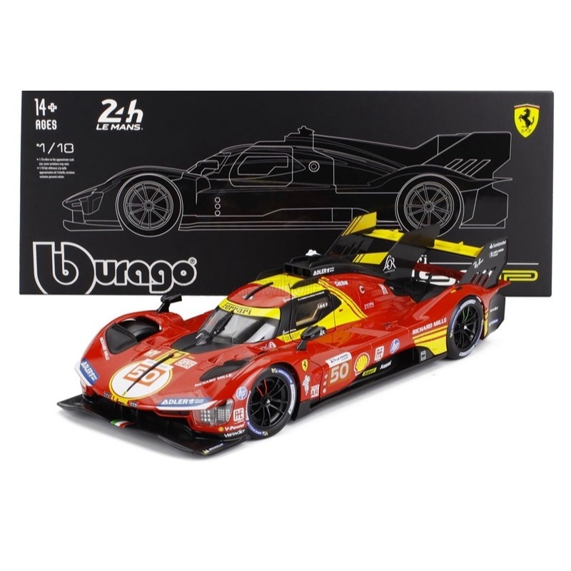 Mô hình xe Ferrari 499P 3.0L turbo V6 team Ferrari Corse #50 có hộp mica tỉ lệ 1:18 Bburago