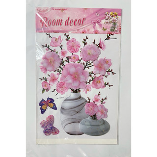 Tranh dán tường, decal dán tường bình hoa 3d