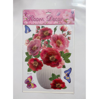 Tranh dán tường, decal dán tường bình hoa 3d