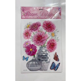 Tranh dán tường, decal dán tường bình hoa 3d