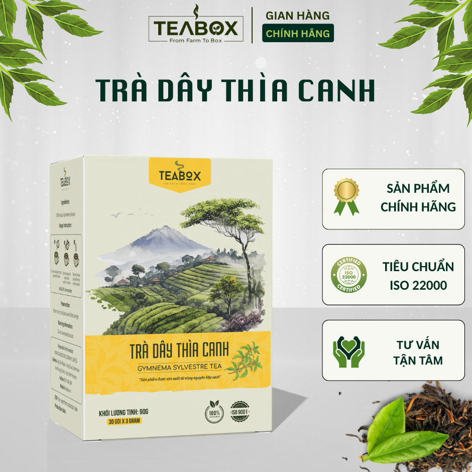 Trà Dây Thìa Canh Tốt Cho Người Tiểu Đường Giảm Đường Huyết Mỡ Máu | Hộp 30 Túi Lọc x 3g TEABOX