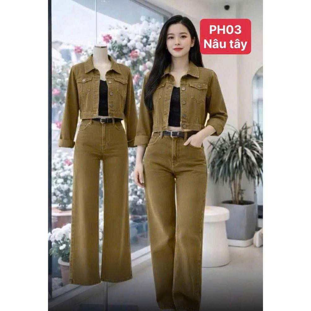 Set Jean Nữ Siêu Xinh Cá Tính Thời Trang, Set Denim Quần Suông,set đồ nữ mặc tết siêu xinh, Mã 001