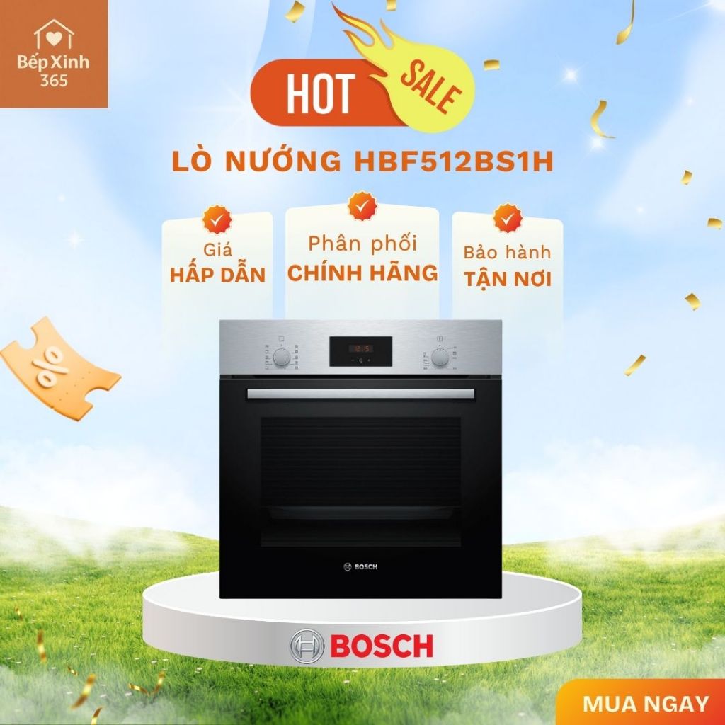 Lò Nướng Âm Tủ BOSCH HBF512BS1H SERIE 2 66L - Mặt Kính Inox Cao Cấp Nướng Đa Năng