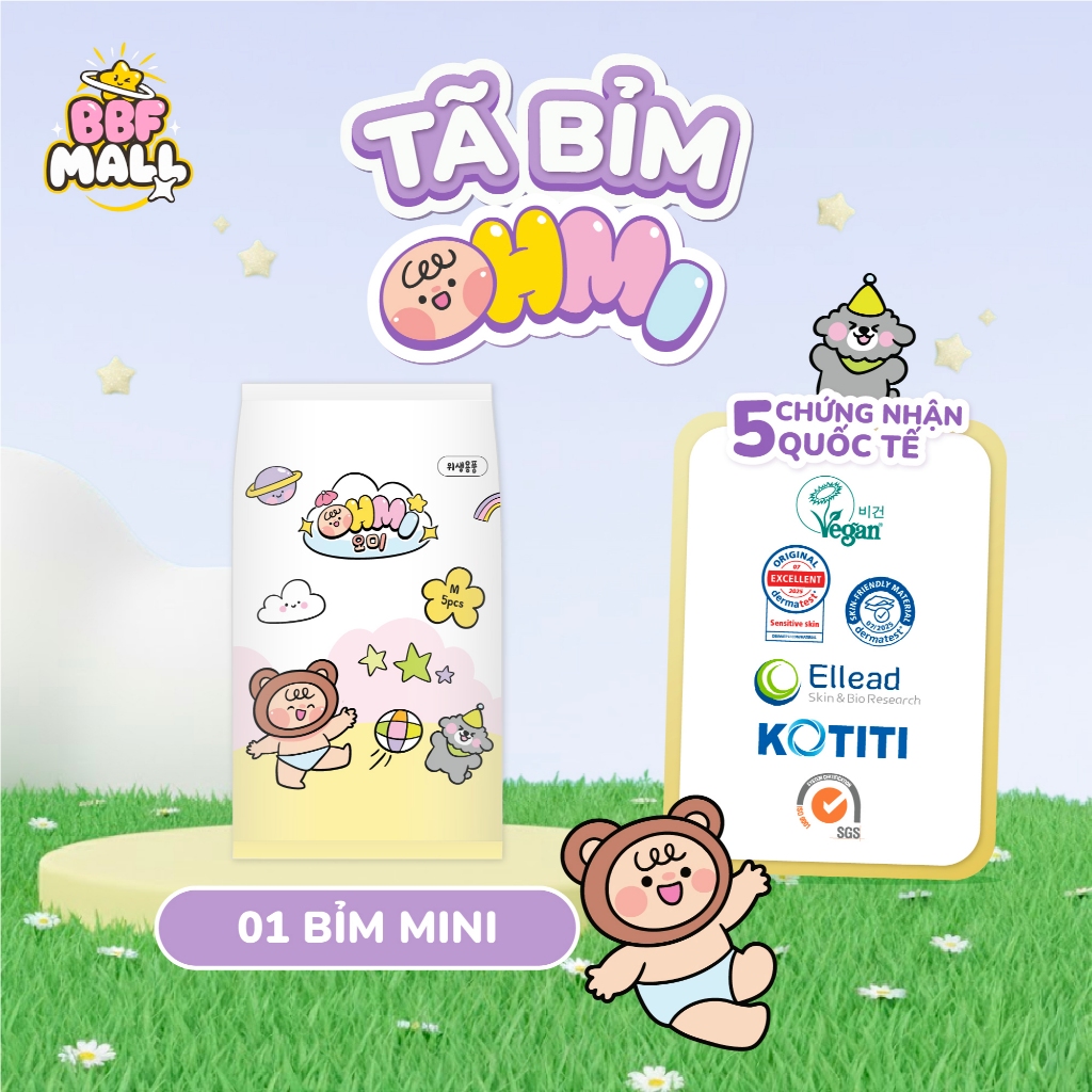 Tã Bỉm OHMI Dán/Quần Hàn Quốc Cho Bé 5 Miếng Mini - Khô Thoáng 12H, Siêu Thấm Hút - Đủ Size Cho Bé