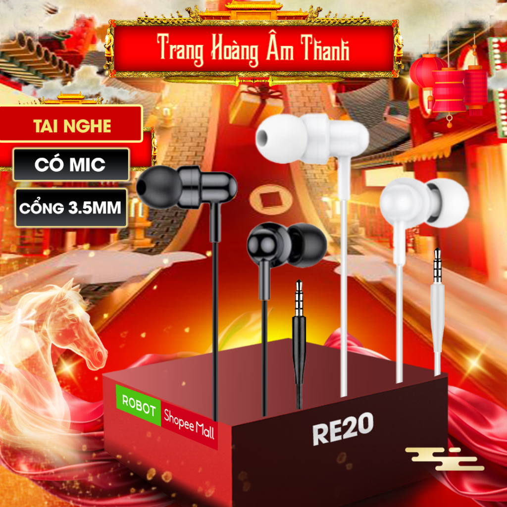 Tai Nghe Nhét Tai ROBOT RE20 Cổng Kết Nối Jack 3.5mm Hỗ Trợ Nghe Nhạc Và Đàm Thoại - Âm Bass Sống Động