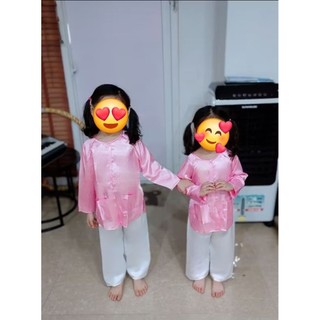 Bộ Bà Ba Bé Gái Phi Lụa Hồng Trắng, Mềm Mại Thoáng Mát, Đồ Truyền Thống Cho Bé - Phương Đào Kids