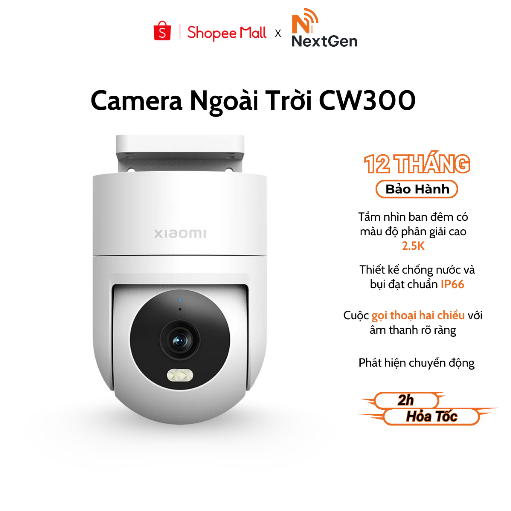 Camera IP Wifi Ngoài Trời Xiaomi CW300 2,5K, Theo dõi chuyển động, Phát hiện người lạ - Chính Hãng