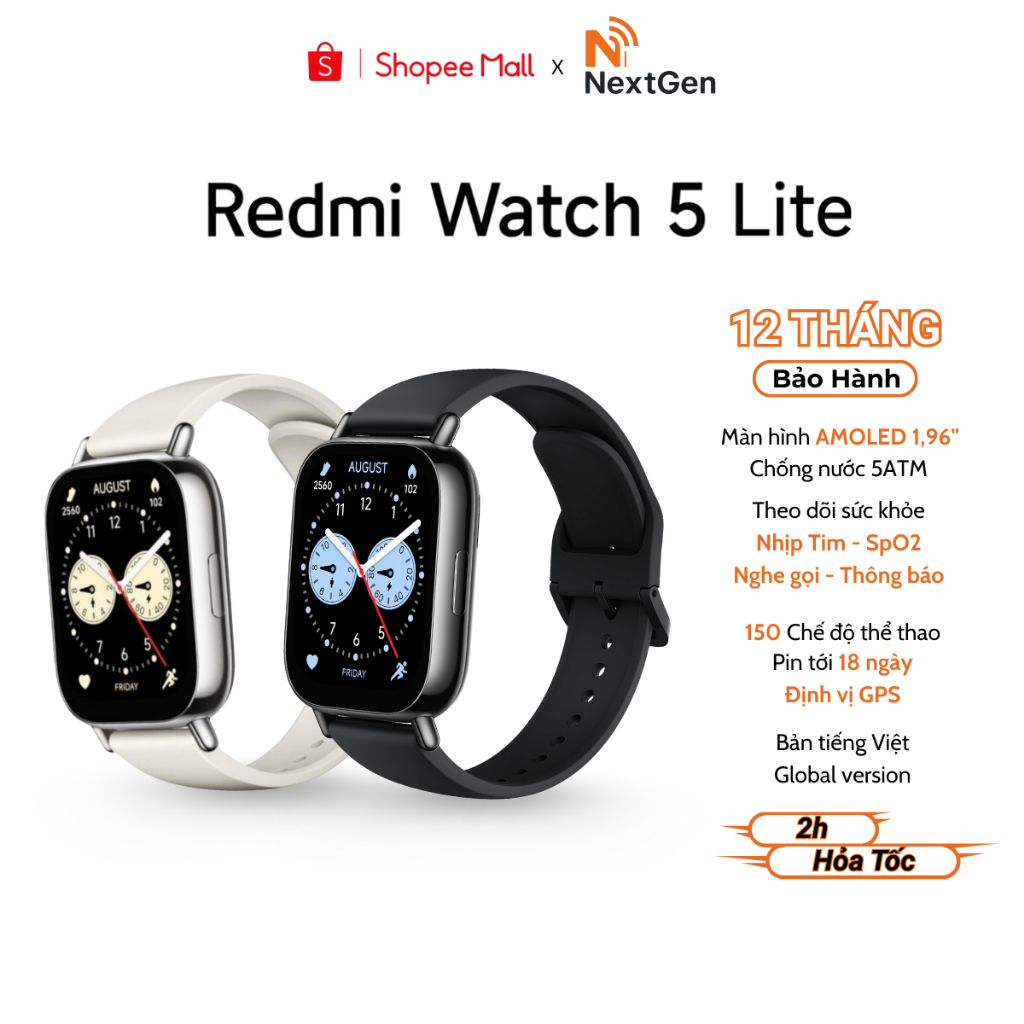 Đồng Hồ Thông Minh Xiaomi Redmi Watch 5 Lite Bản Tiếng Việt - Hàng Chính Hãng Bảo Hành 12 Tháng