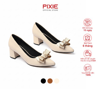 Giày Cao Gót 5cm Đế Vuông Mũi Nhọn Nơ Ấu Pixie P284