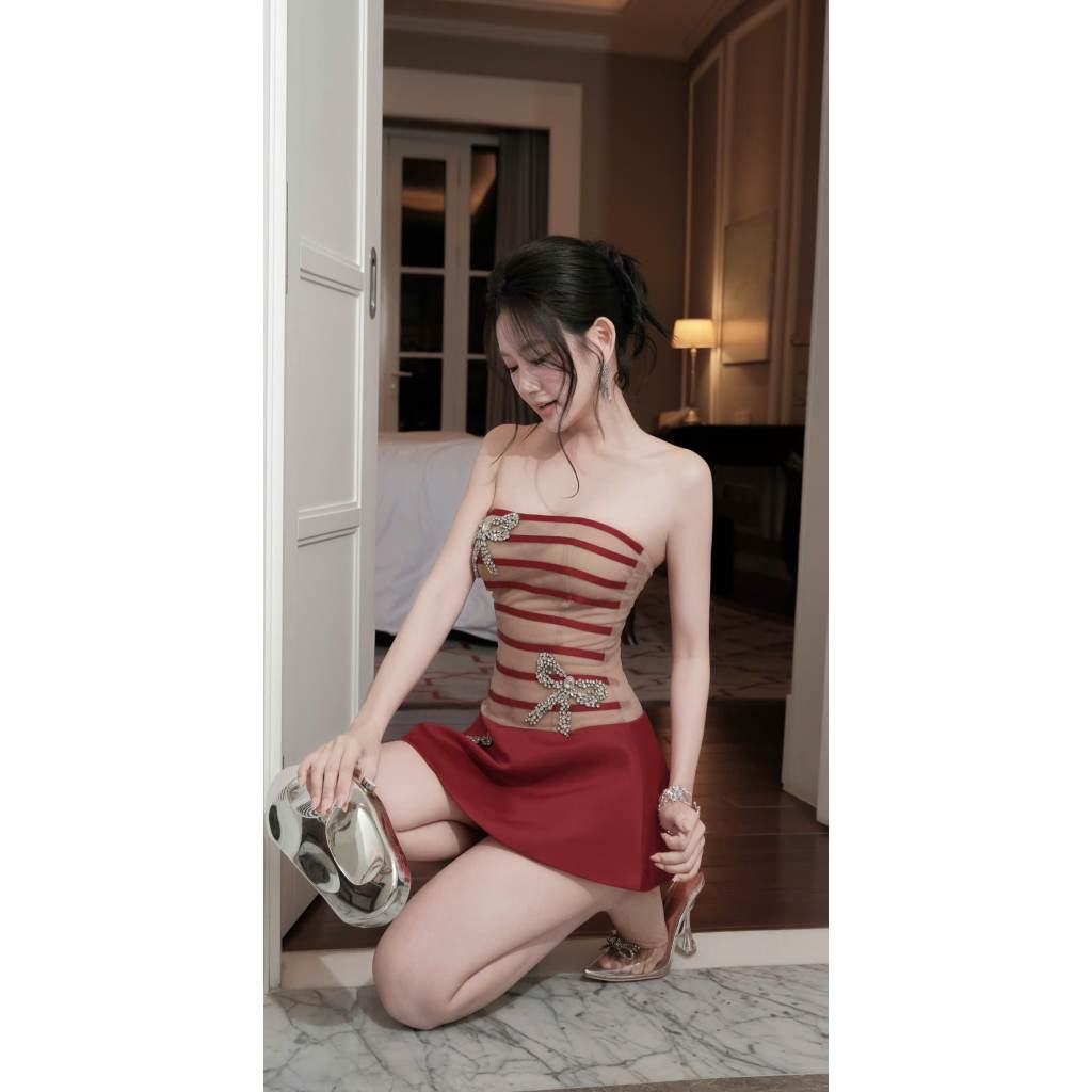 𝐍𝐄𝐖 𝐀𝐑𝐑𝐈𝐕𝐀𝐋 ✨ CAM KẾT CHUẨN HÌNH (𝐎𝐑𝐀𝐍𝐆𝐄 𝐒𝐓𝐔𝐃𝐈𝐎𝐒 ) - Lily Dress 5 - Đầm Thiết Kế Cúp Ngực Kết Nơ Dán