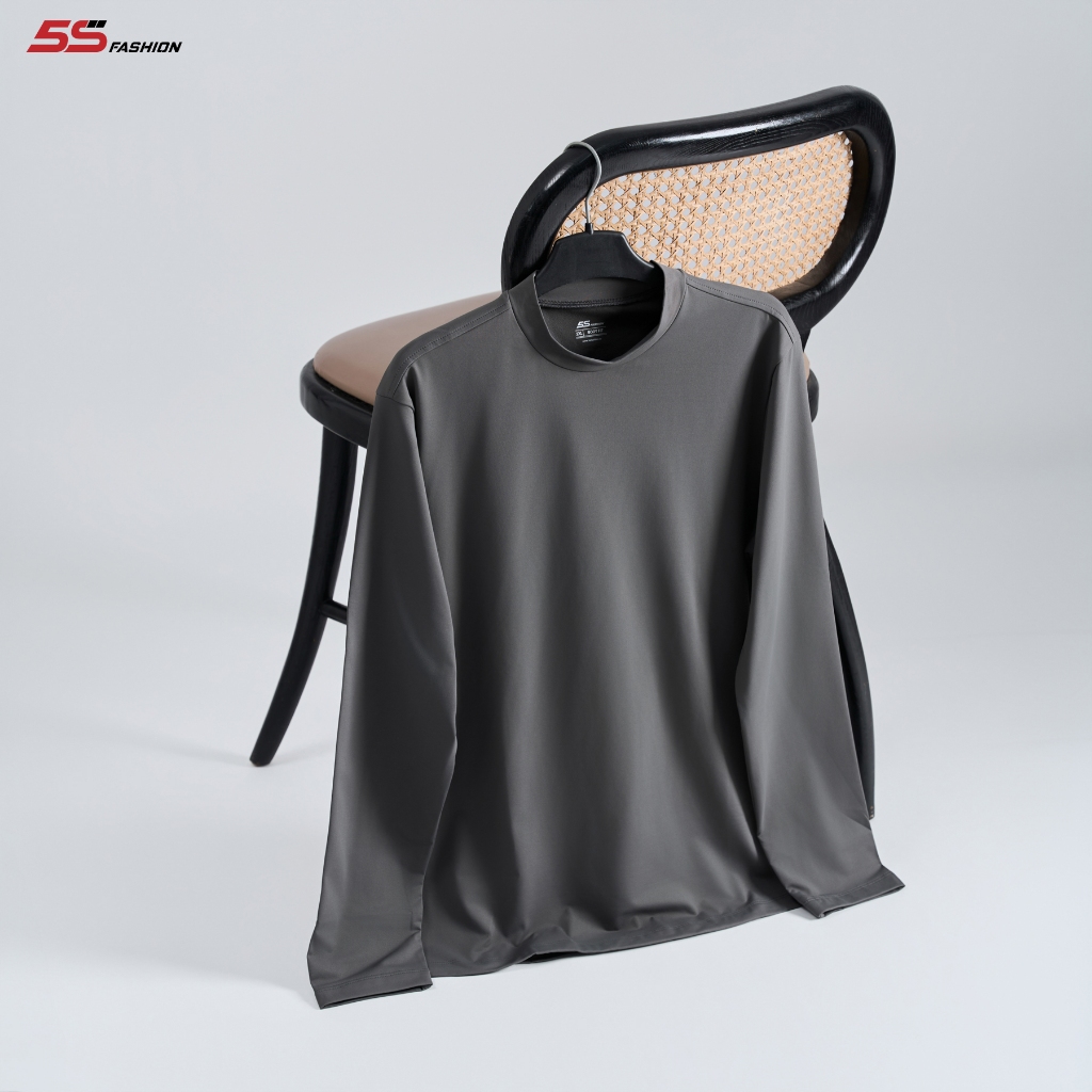 Áo Giữ Nhiệt Nam 5S Fashion Cổ 3 Phân Màu Ghi Đậm 02-M0AGN25005