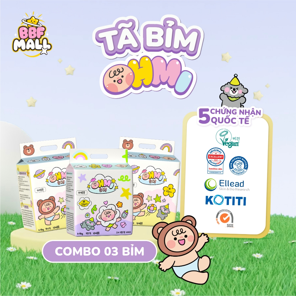 Combo 3 Tặng 1 Bịch Bỉm OHMI Hàn Quốc - Khô Thoáng, Siêu Thấm Hút - Tã Bỉm Cho Bé Đủ Size Siêu Mềm