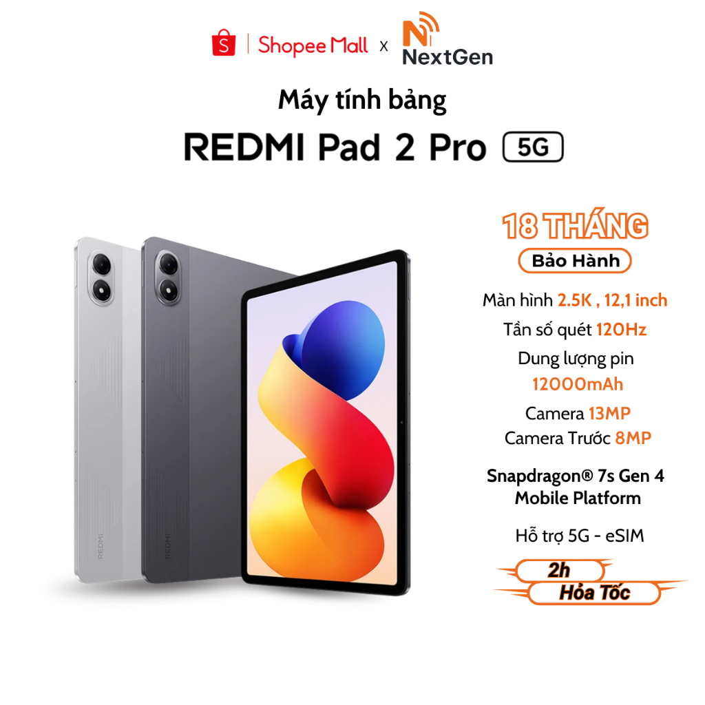 Máy Tính Bảng Xiaomi Redmi Pad 2 PRO 5G eSIM 6/128GB - Bản Quốc Tế - Bảo Hành 18 Tháng