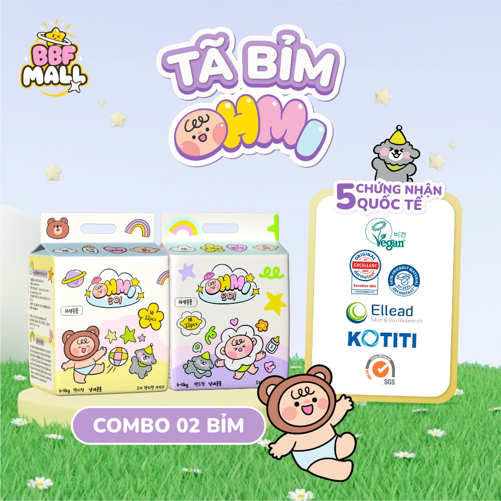Combo 2 Bịch Bỉm OHMI Hàn Quốc - Khô Thoáng, Siêu Thấm Hút - Tã Bỉm Dán/Quần Đủ Size Cho Bé