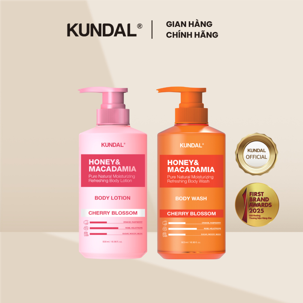 Set Sữa Tắm + Sữa Dưỡng Thể Dưỡng Ẩm Kundal Honey & Macadamia ( 500ml*2ea )