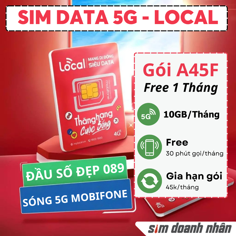 Sim 5G Sóng Mobifone - Gói A45F - A69S - A79S - A99P Local -  Free Cước Tháng Đầu, KM Tới 120GB/Thán