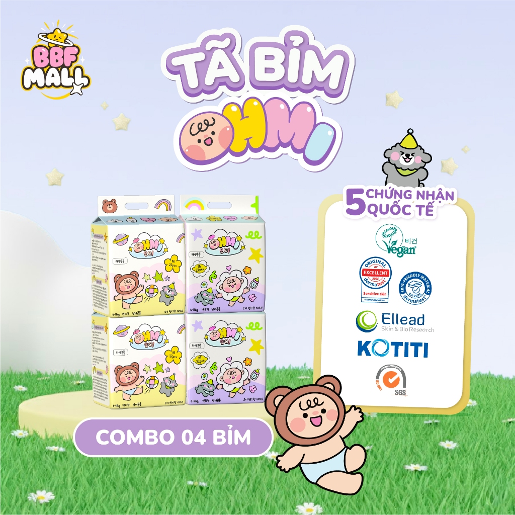 Combo Mua  4 Tặng 1 Bịch Bỉm OHMI Hàn Quốc - Siêu Thấm Hút, Khô Thoáng - Tã Bỉm Cho Bé Đủ Size
