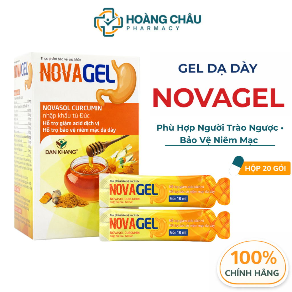 Gel Dạ Dày NOVAGEL Dân Khang – Phù Hợp Người Trào Ngược, Bảo Vệ Niêm Mạc, Êm Dịu Dạ Dày, Hộp 20 Gói