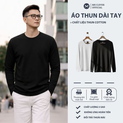 Áo thun nam trơn dài tay MKCLEVER Chất liệu thun cotton 100% co giãn 4 chiều, lên form thoải mái